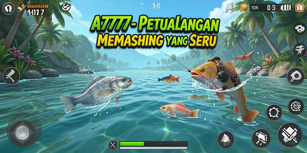 Tampilan gameplay <strong>A7777</strong> yang menarik saat memancing di berbagai lokasi.