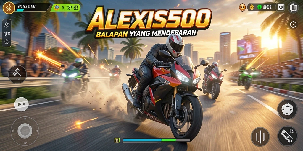 Tampilan gameplay ALEXIS500 yang mendebarkan di lintasan balap.