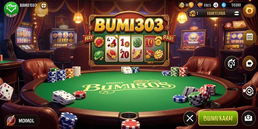 Screenshot gameplay BUMI303 menampilkan suasana kasino yang mendebarkan.