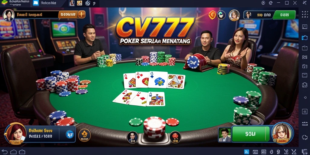 Screenshot permainan CV777 menampilkan suasana Poker yang seru.