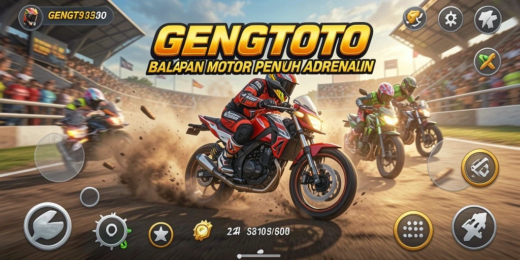Screenshot gameplay GENGTOTO menampilkan balapan motor yang mendebarkan.