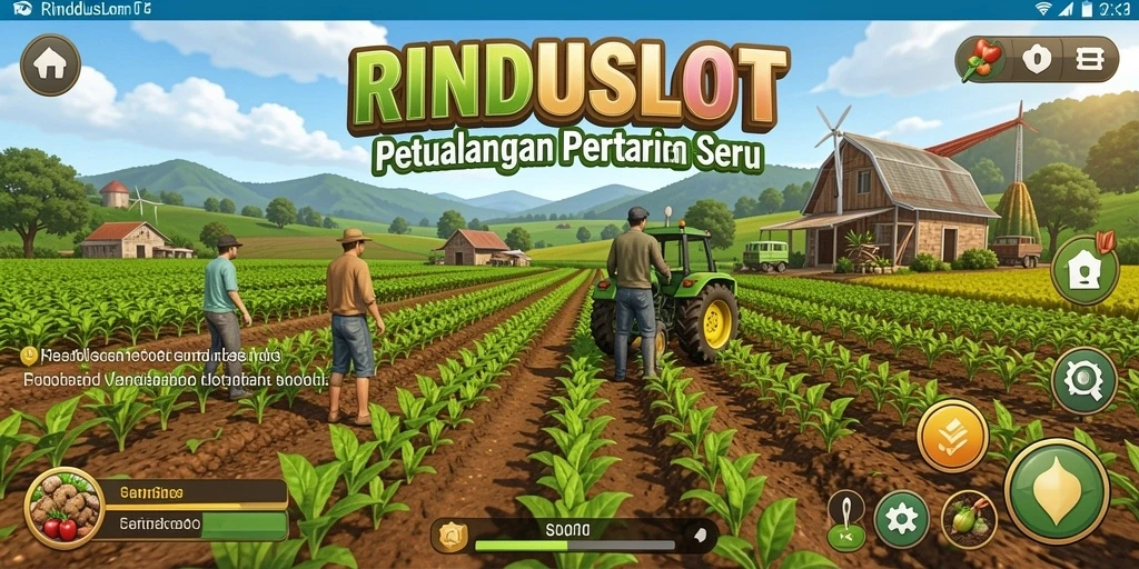 Tampilan gameplay RINDUSLOT yang menggambarkan aktivitas bertani.