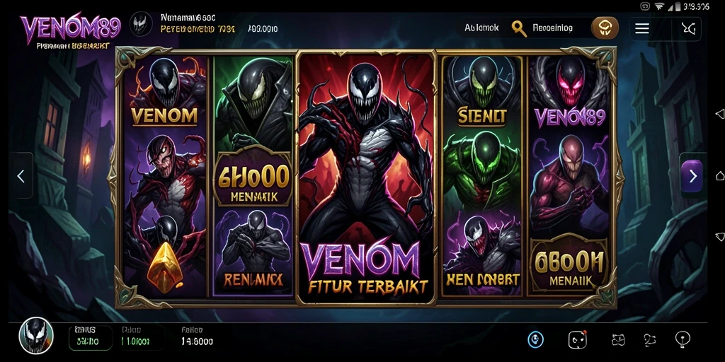 Screenshot tampilan gameplay Slot VENOM889 yang penuh warna.
