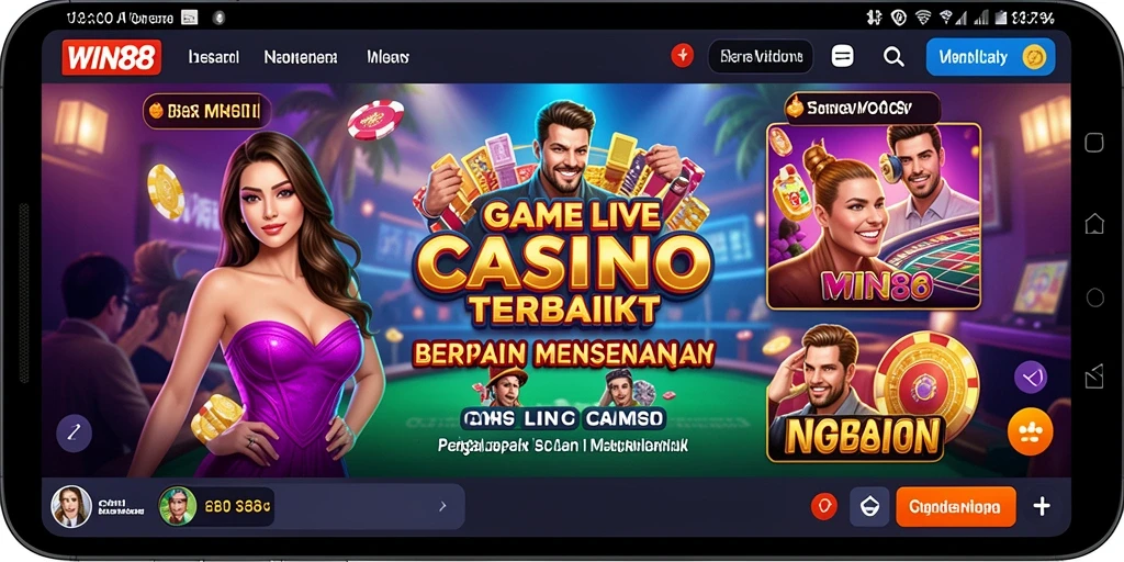 Tampilan utama gameplay WIN88 yang menampilkan dealer dan permainan Live Casino.